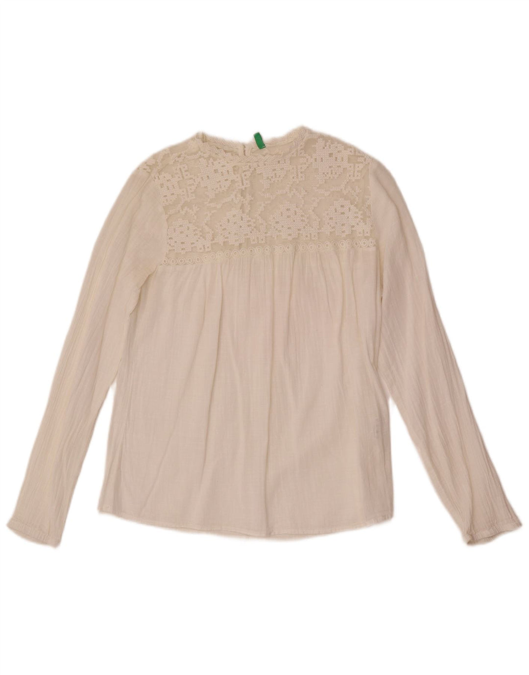 Benetton Womens Long Sleeve Blouse Top UK 10 Small White Cotton