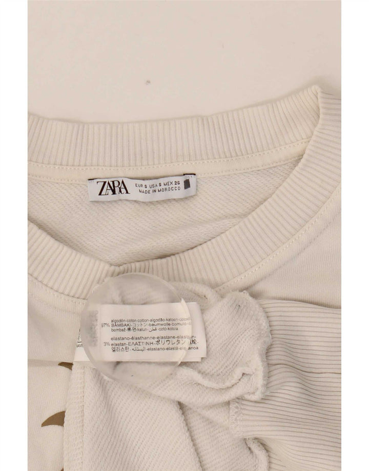 Zara Womens Graphic Oversized Sweatshirt Jumper UK 10 Small White Cotton