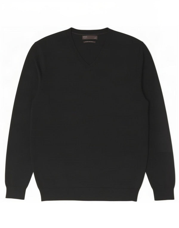 Maglione da uomo Marks & Spencer con scollo a V, lana merino verde medio