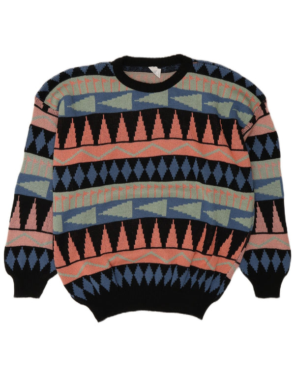 Maglione maglione girocollo da uomo vintage grande acrilico geometrico multicolore