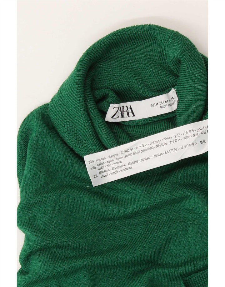 Zara Womens Roll Neck Jumper Sweater UK 12 Medium Green Viscose