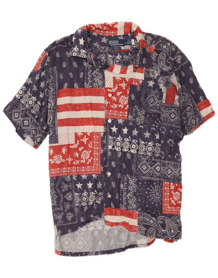 Polo Ralph Lauren Mens Short Sleeve Shirt Large Navy Blue Patchwork