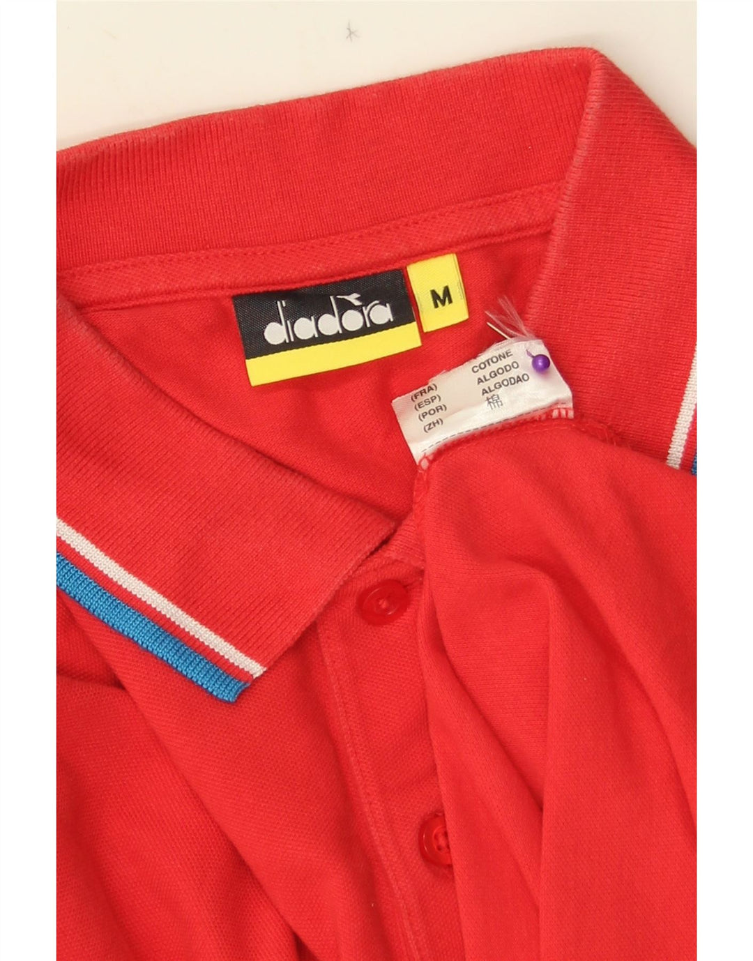 DIADORA Mens Polo Shirt Medium Red Striped Cotton