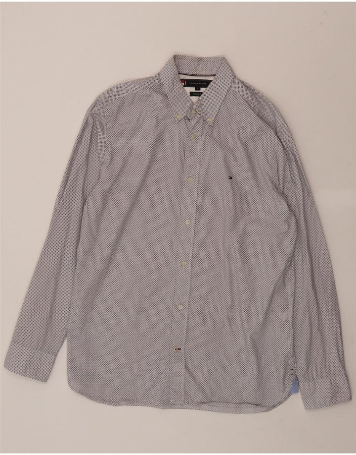 TOMMY HILFIGER Mens Regular Fit Shirt Large White Spotted Cotton Vintage Tommy Hilfiger and Second-Hand Tommy Hilfiger from Messina Hembry 