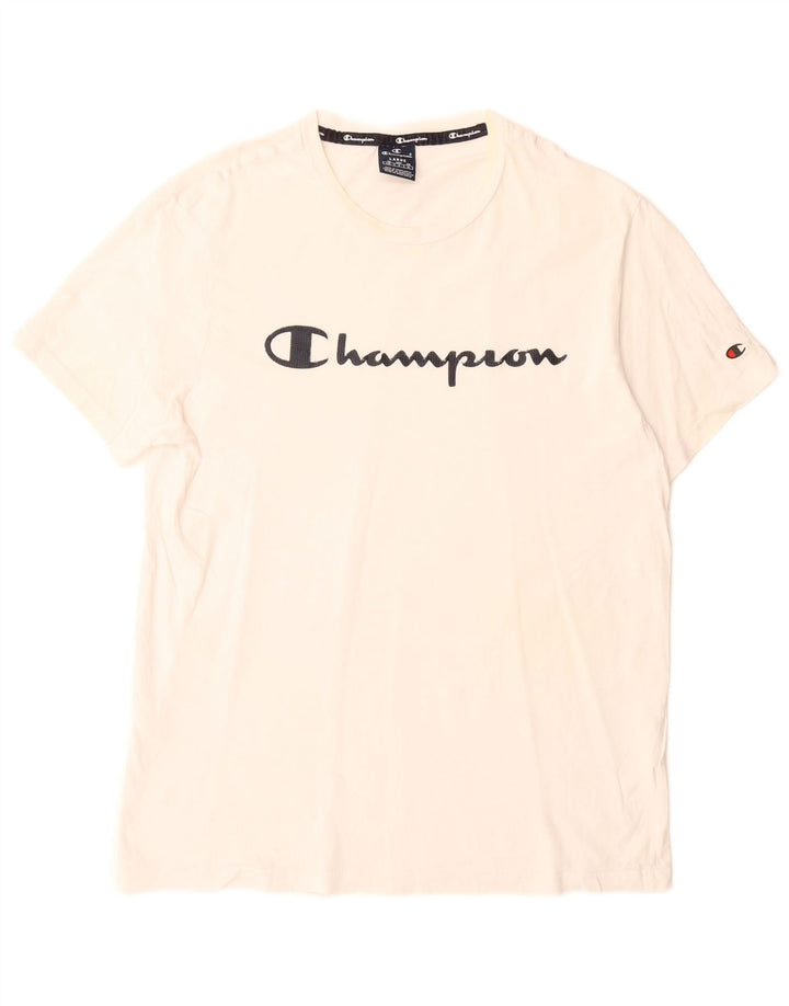 Champion Mens Graphic T-Shirt Top Large White Cotton