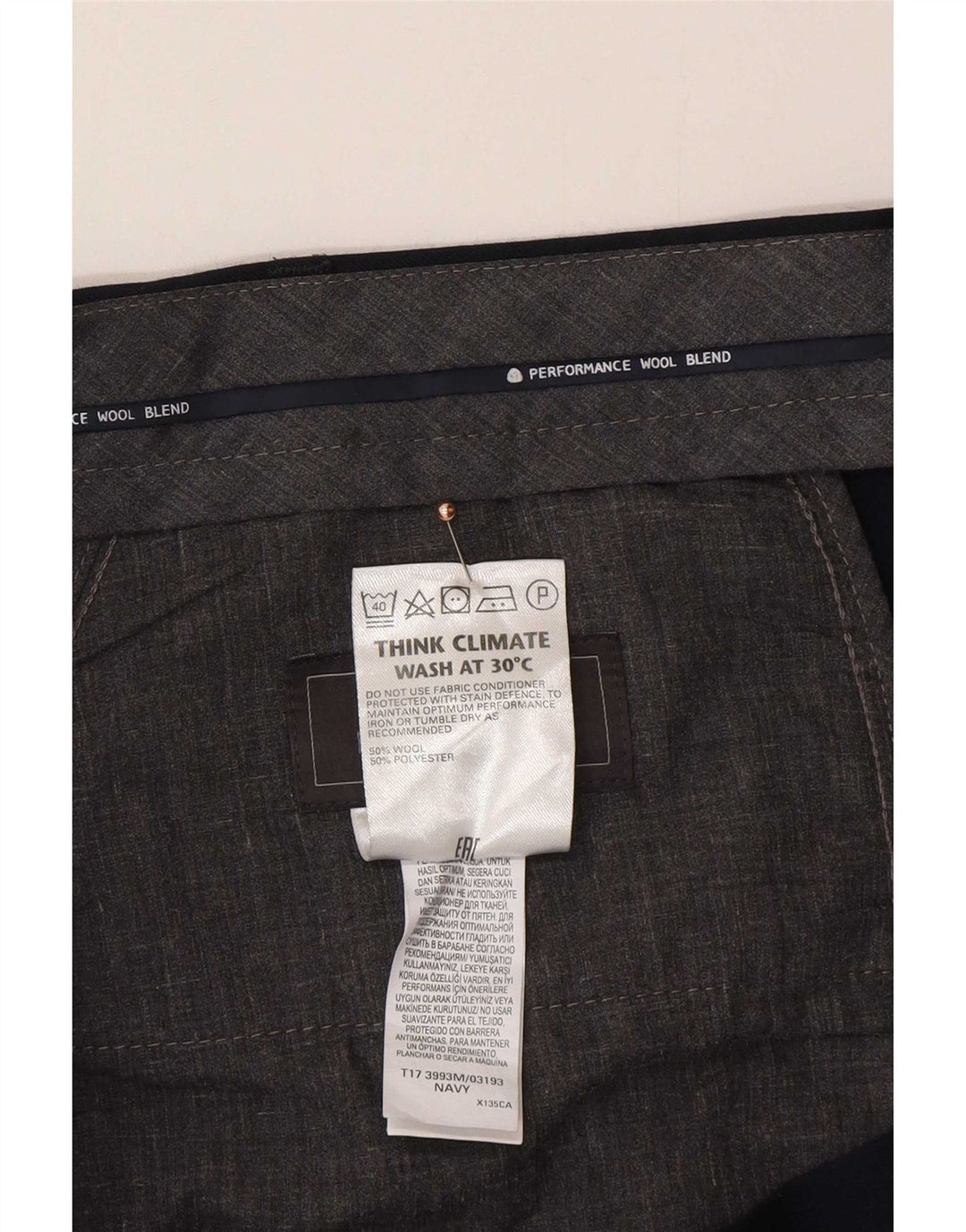 Marks & Spencer Mens Tailored Fit Suit Trousers W44 L31 Navy Blue Wool