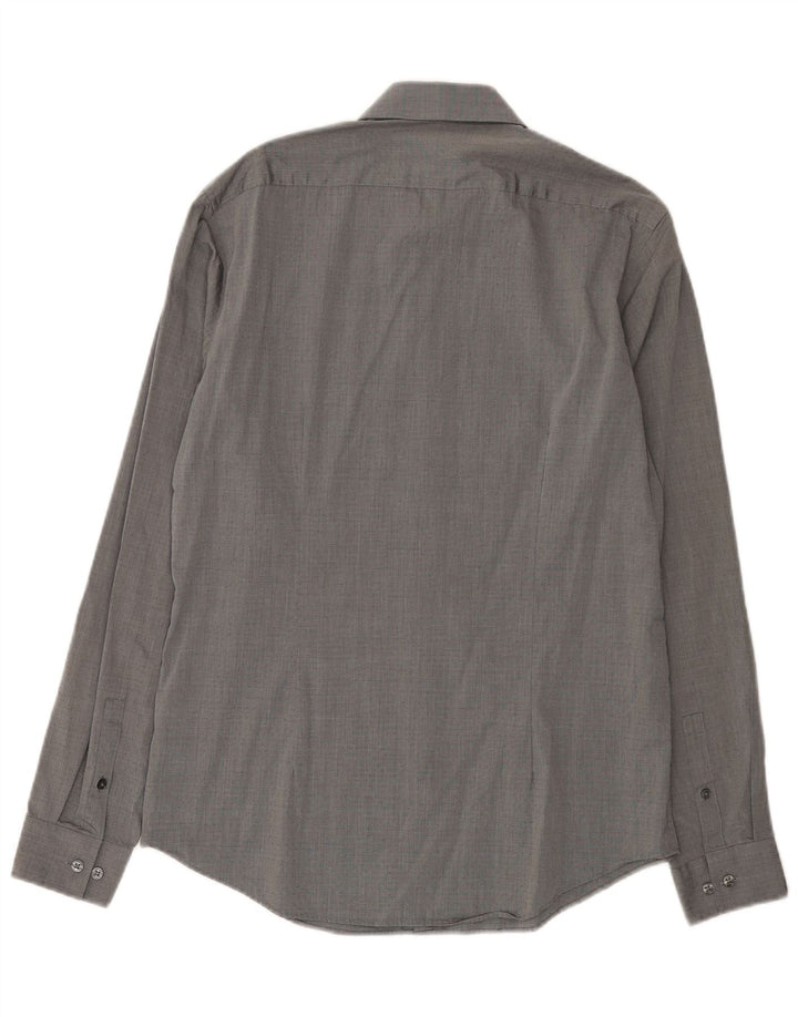 Calvin Klein Mens Fitted Shirt Size 39 15 1/2 Medium Grey Spotted Cotton