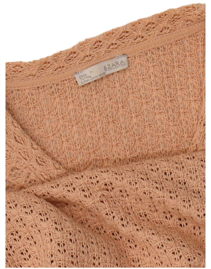 ZARA Womens Crochet Blouse Top UK 14 Medium Pink Colourblock