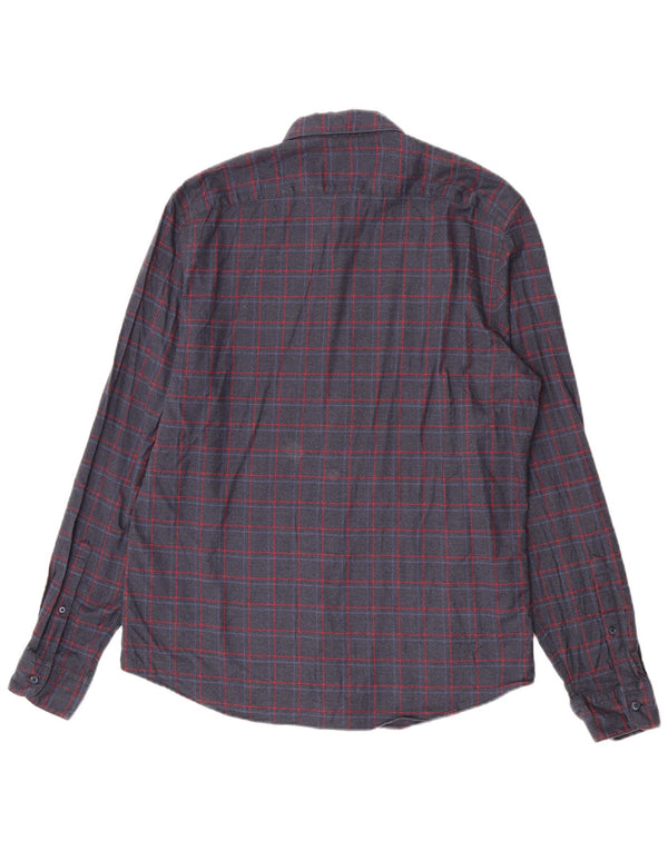 Timberland Mens Slim Fit Flannel Shirt Large Navy Blue Check Cotton