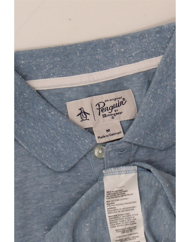 PENGUIN Mens Polo Shirt Medium Blue Flecked Cotton
