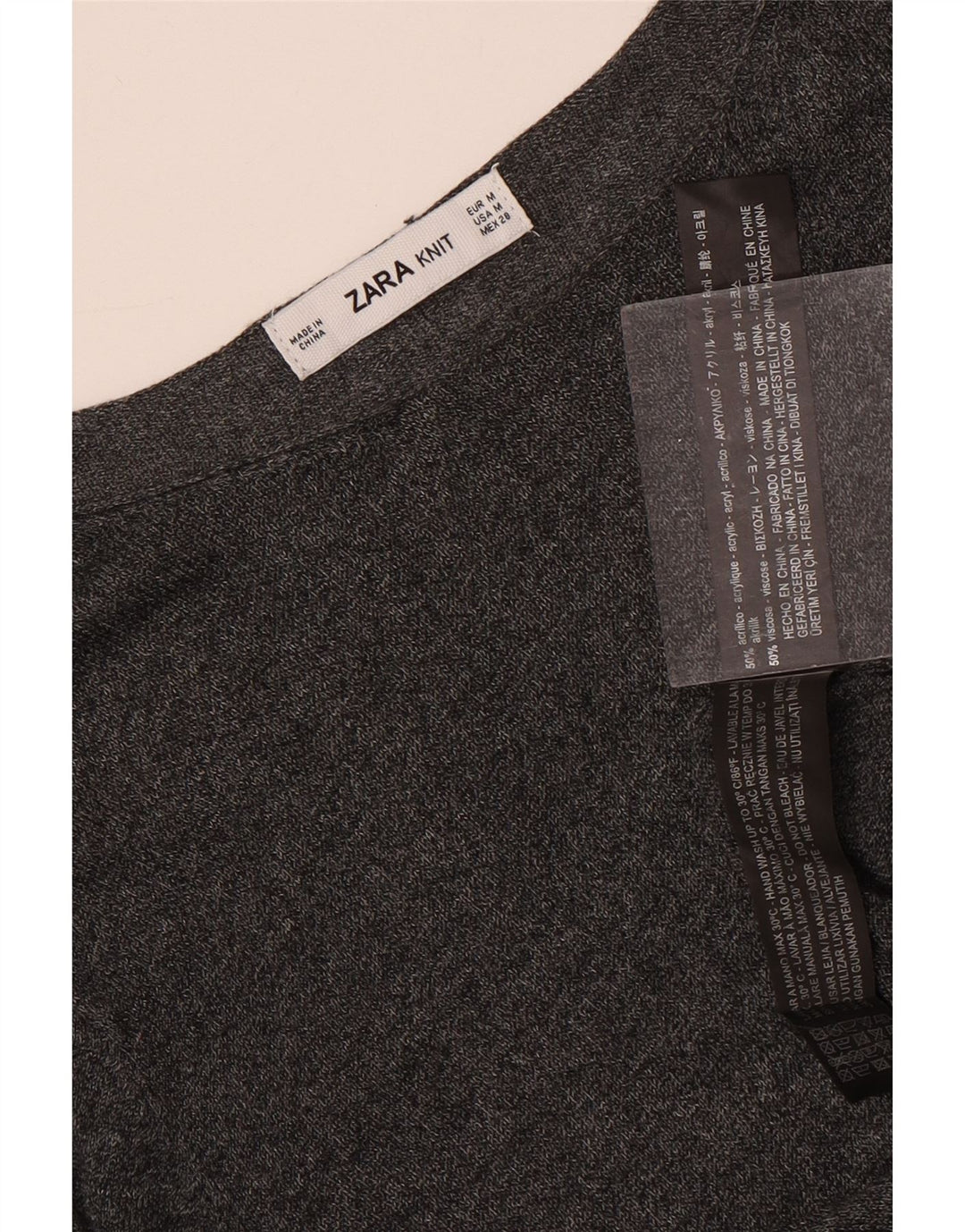 Zara Womens Top Long Sleeve UK 12 Medium Grey Acrylic