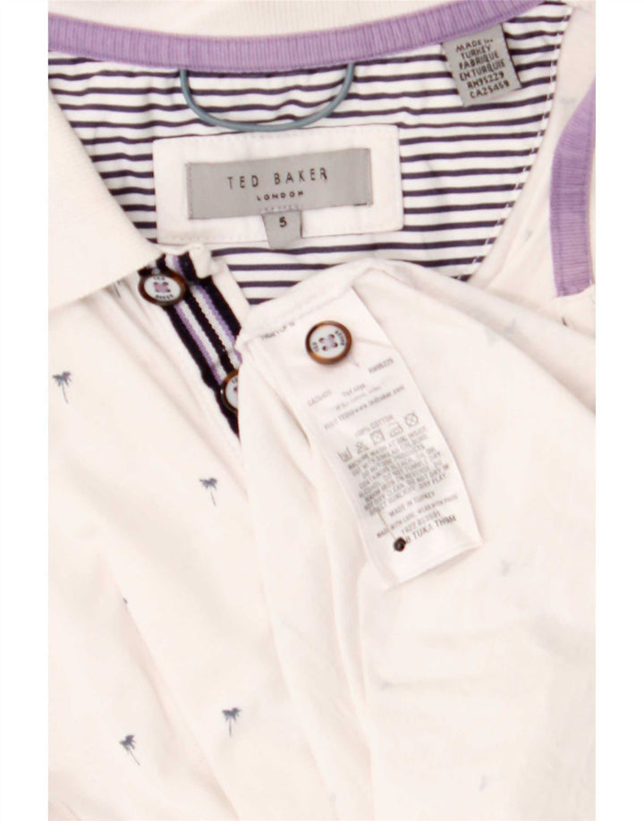 Ted Baker Mens Abstract Pattern Polo Shirt Size 5 XL White Cotton