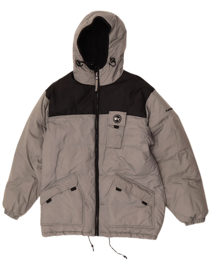 Fishbone Chaqueta acolchada con capucha para hombre ES 38 Nylon color block gris medio