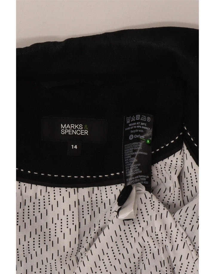 Marks & Spencer Womens 3 Button Blazer Jacket UK 14 Medium Black Linen