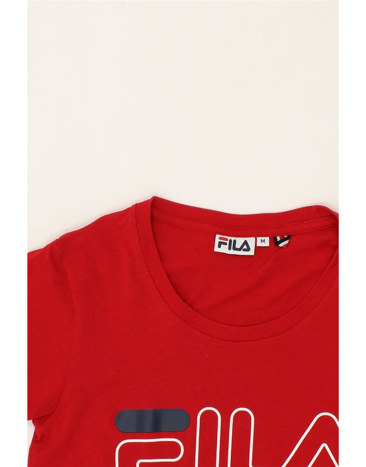 FILA Womens Graphic T-Shirt Top UK 12 Medium Red Cotton Vintage Fila and Second-Hand Fila from Messina Hembry 