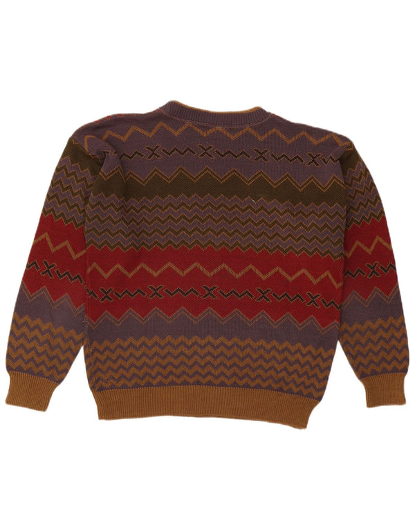 vintage Mens Crew Neck Jumper Pull Moyen Multicolore Géométrique