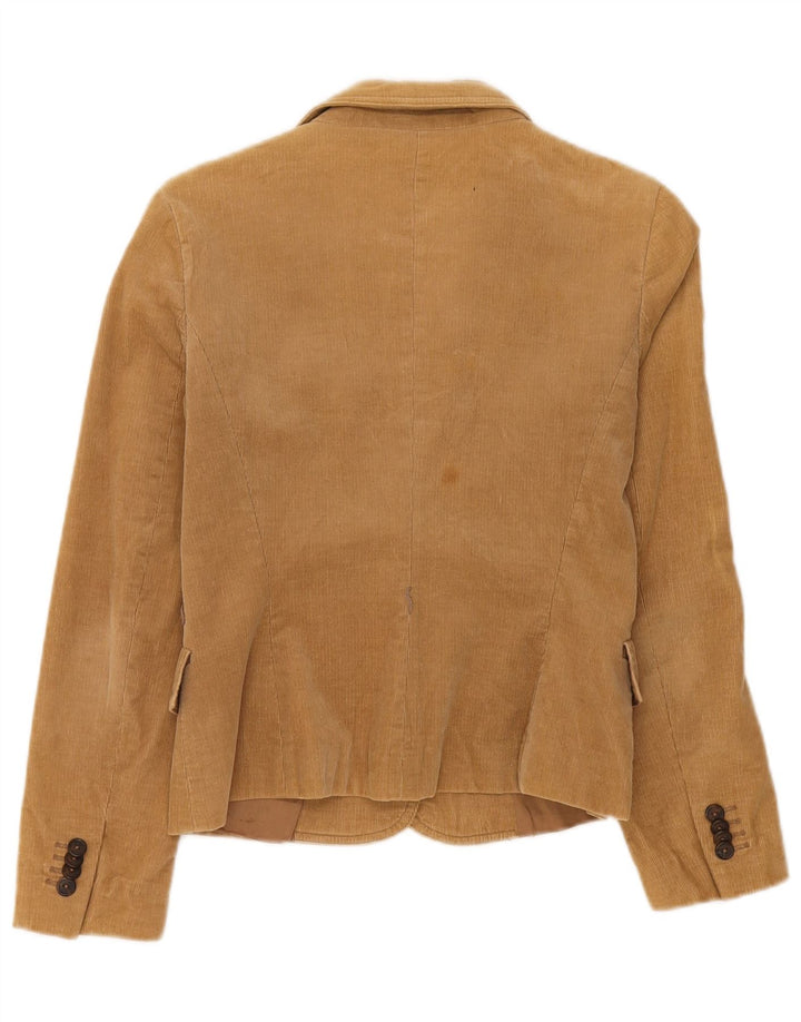 Zara Womens 2 Button Corduroy Blazer Jacket UK 10 Small Beige Cotton
