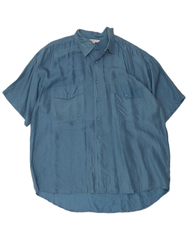 Vintage Mens Short Sleeve Shirt Large Blue Silk