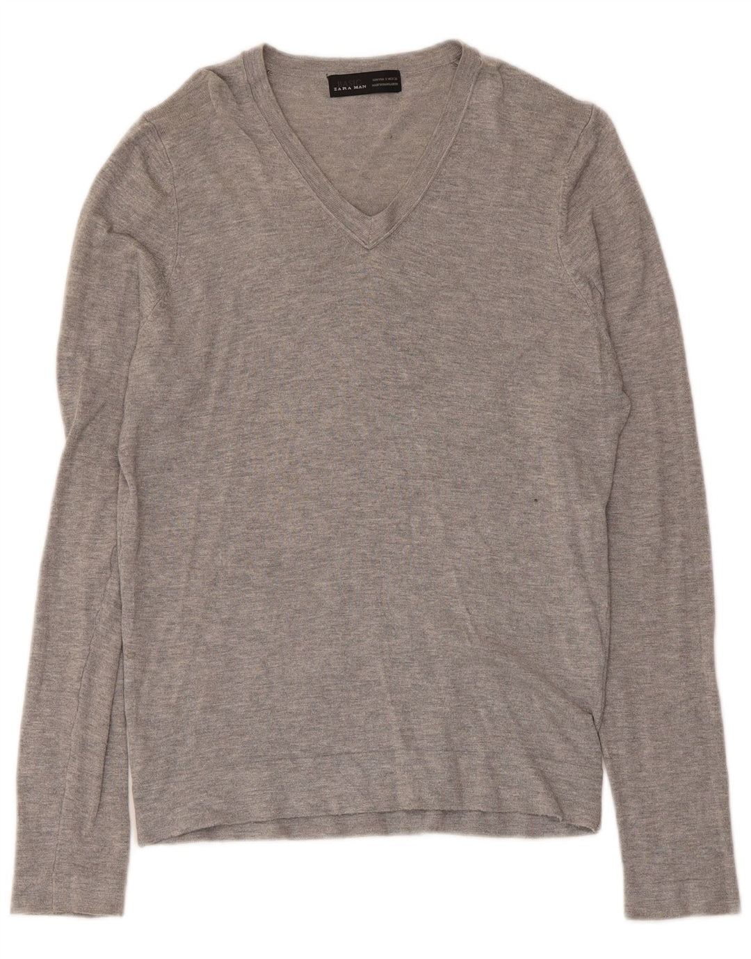 Zara Mens V-Neck Jumper Sweater Small Grey