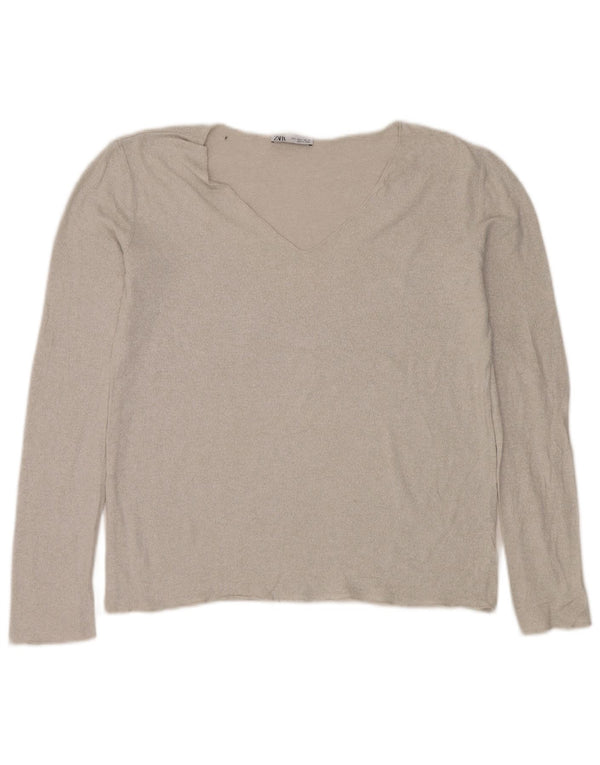 Zara Womens V-Neck Jumper Sweater UK 16 Large Silver