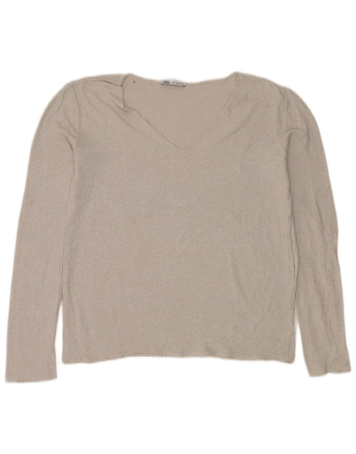 Zara Dame V-hals sweater UK 16 Stor Sølv