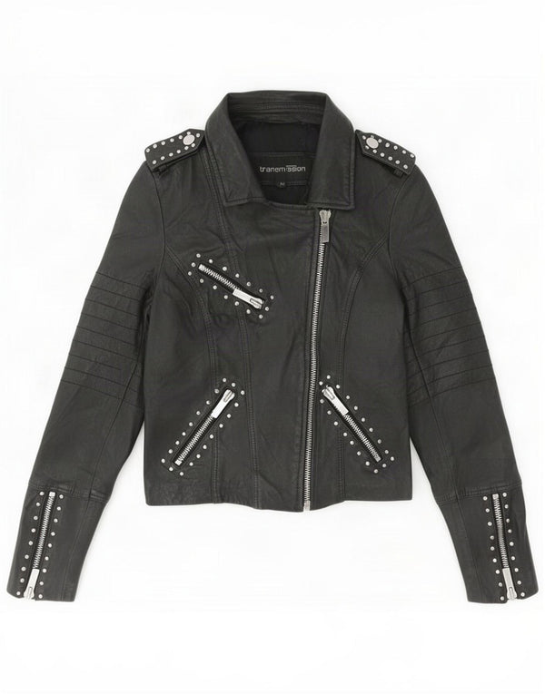 Transmission Giacca da motociclista in pelle da donna UK 12 Medium Nero