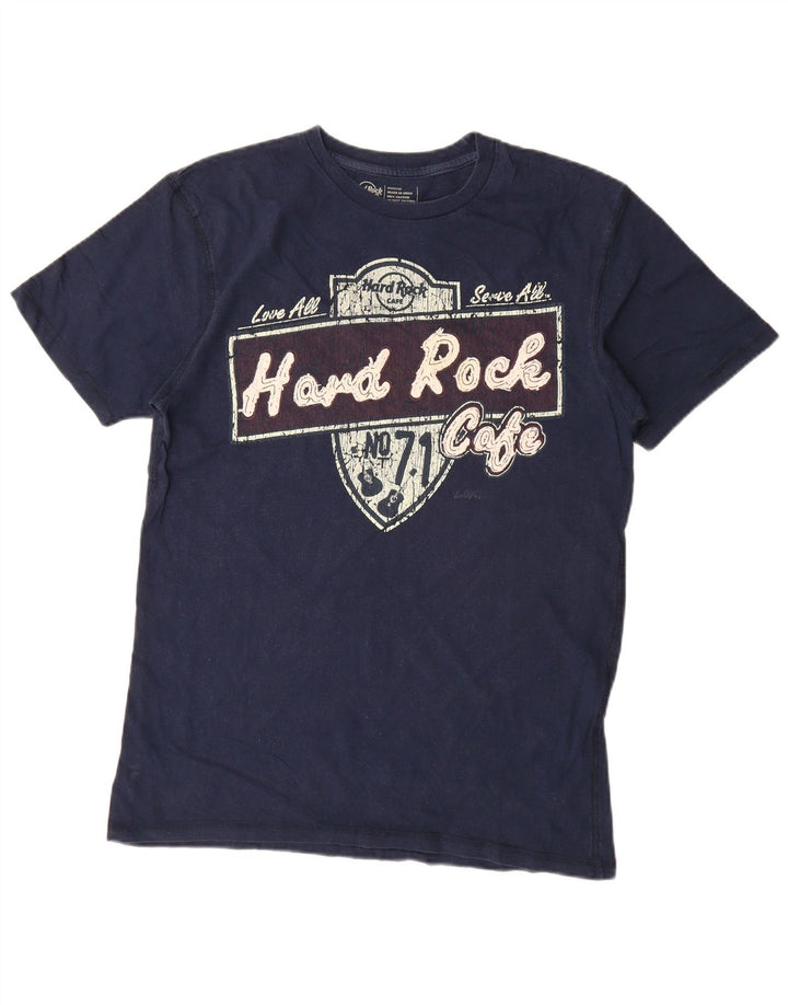 Hard Rock Cafe Mens Graphic T-Shirt Top Medium Navy Blue Cotton