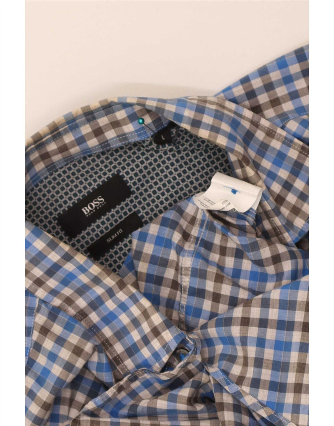Hugo Boss Mens Slim Fit Shirt Large Blue Check Cotton