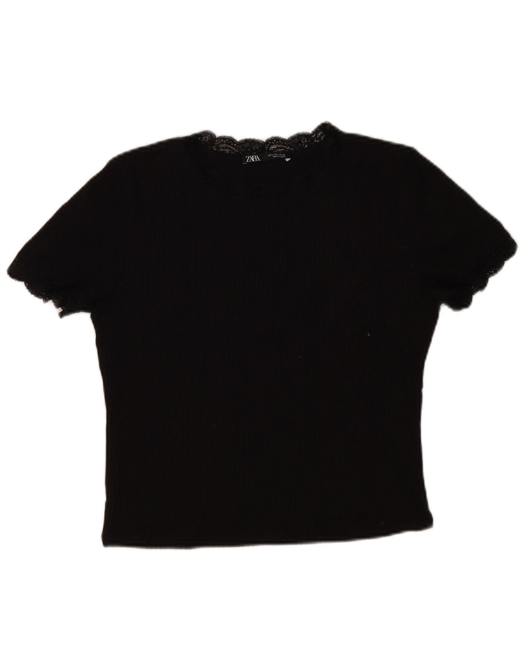 Zara Womens Crop Blouse Top UK 14 Large Black Cotton