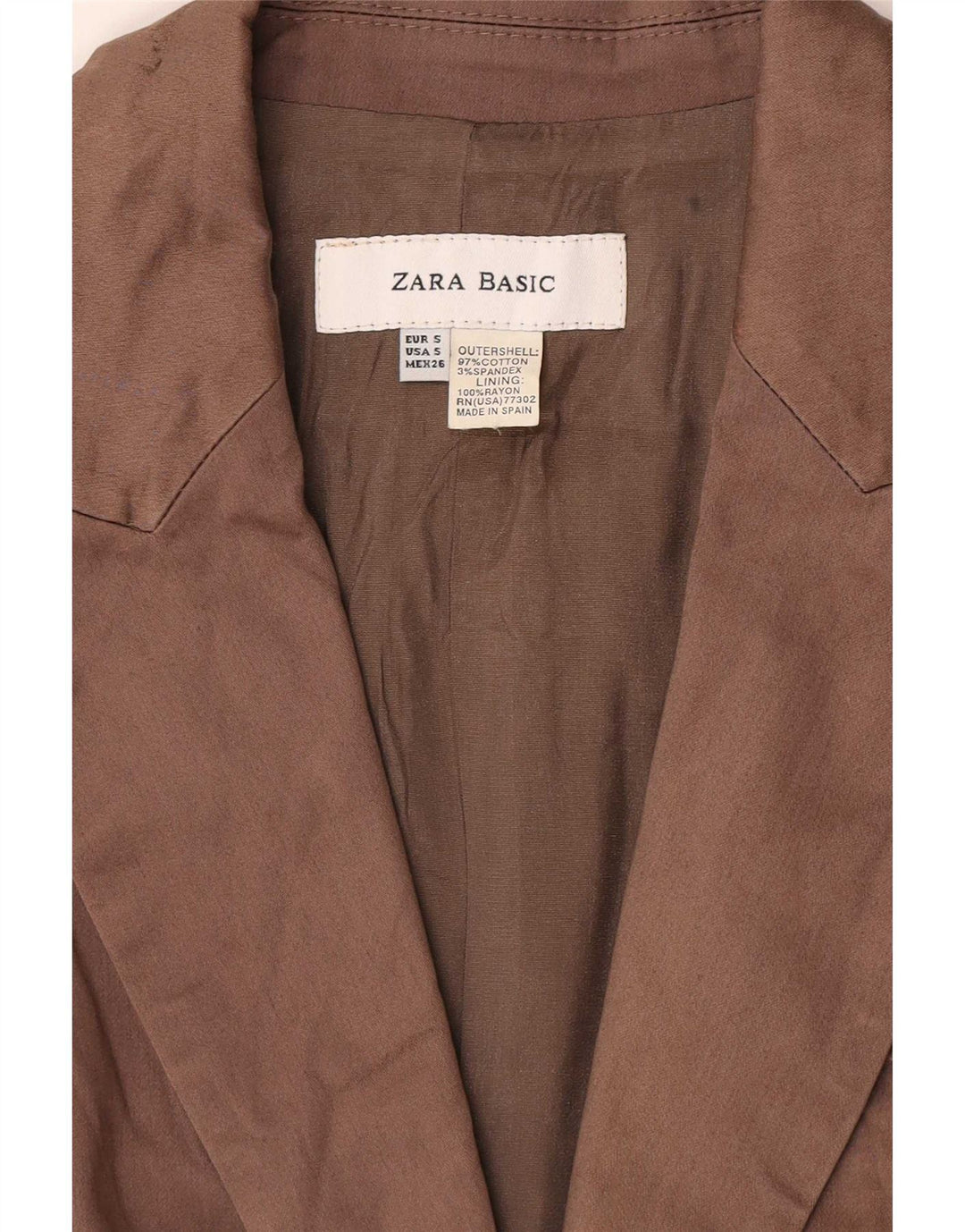 Zara Damen 1-Knopf-Blazer-Jacke, UK 10, kleine braune Baumwolle