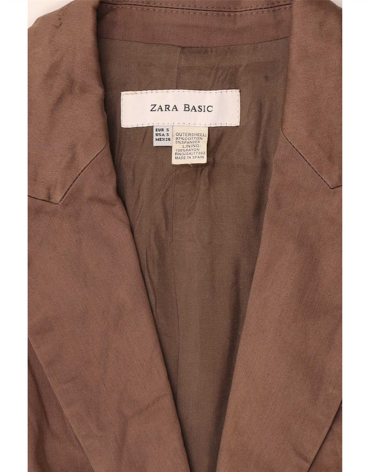 Zara Damen 1-Knopf-Blazer-Jacke, UK 10, kleine braune Baumwolle