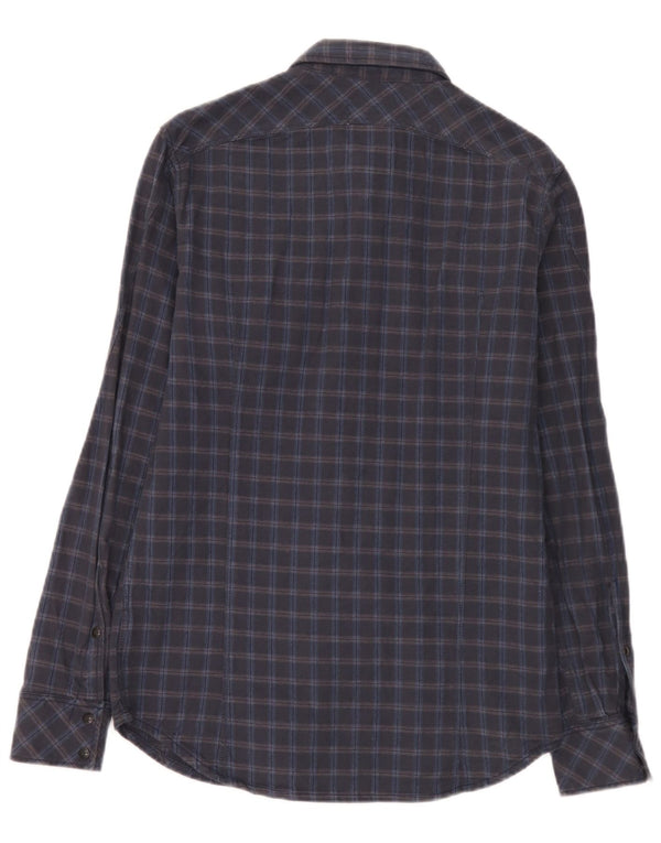 Camisa masculina de flanela G-Star de algodão xadrez azul marinho médio