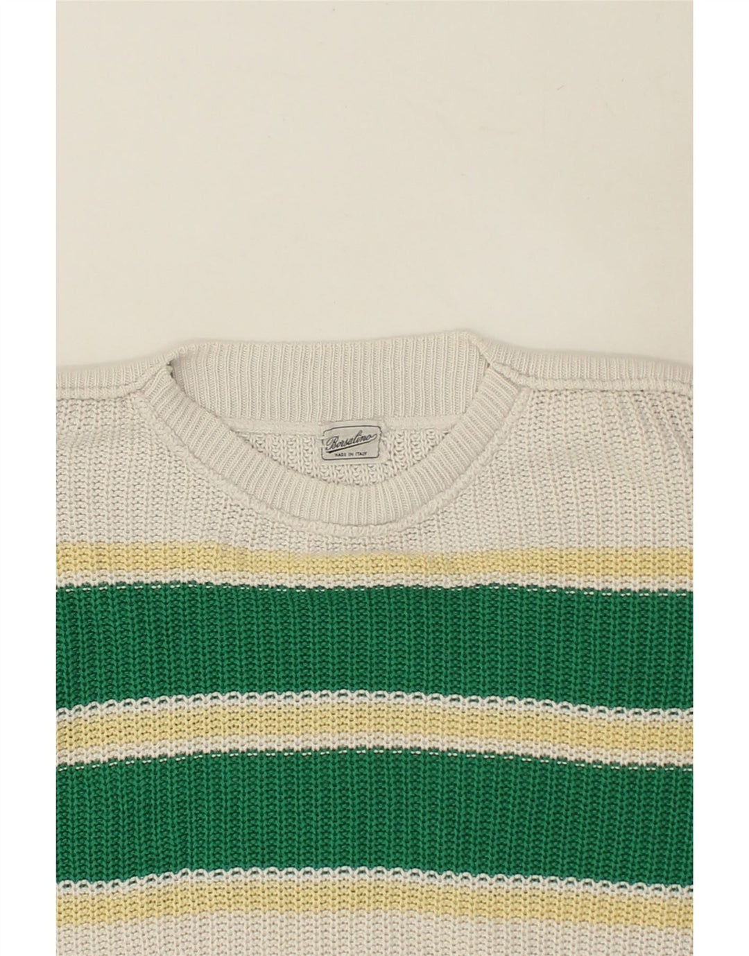 BORSALINO Womens Crew Neck Jumper Sweater UK 16 Large Green Striped | Vintage Borsalino | Thrift | Second-Hand Borsalino | Used Clothing | Messina Hembry 