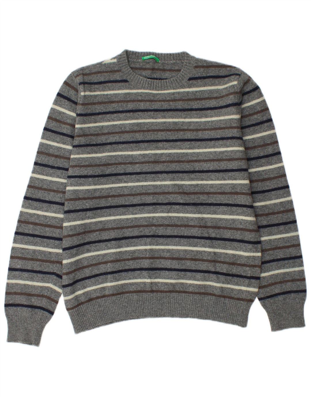 Maglione da uomo girocollo Benetton grigio medio a righe