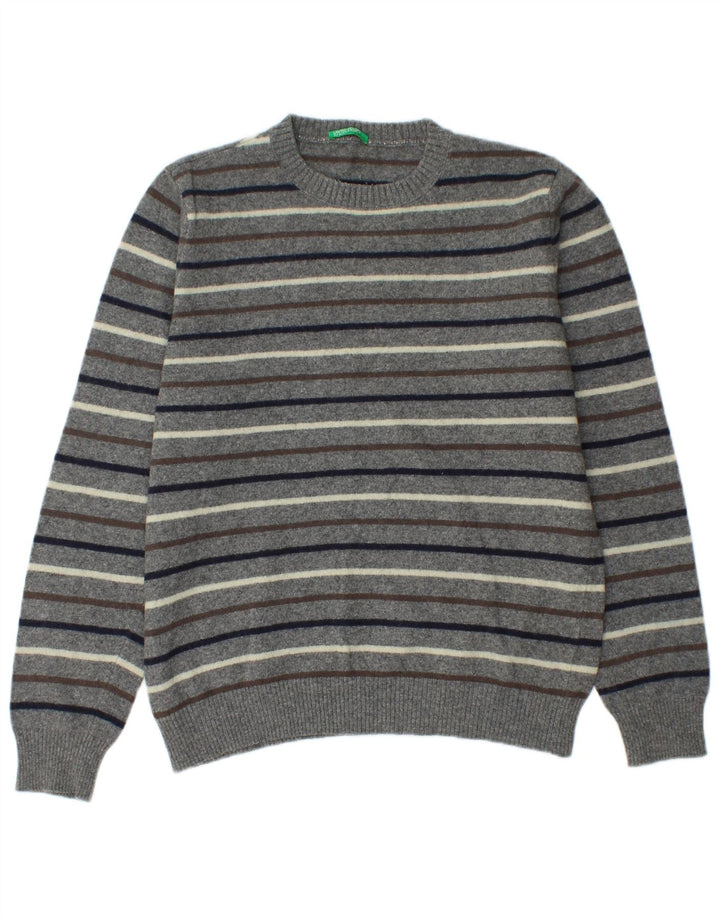 Maglione da uomo girocollo Benetton grigio medio a righe