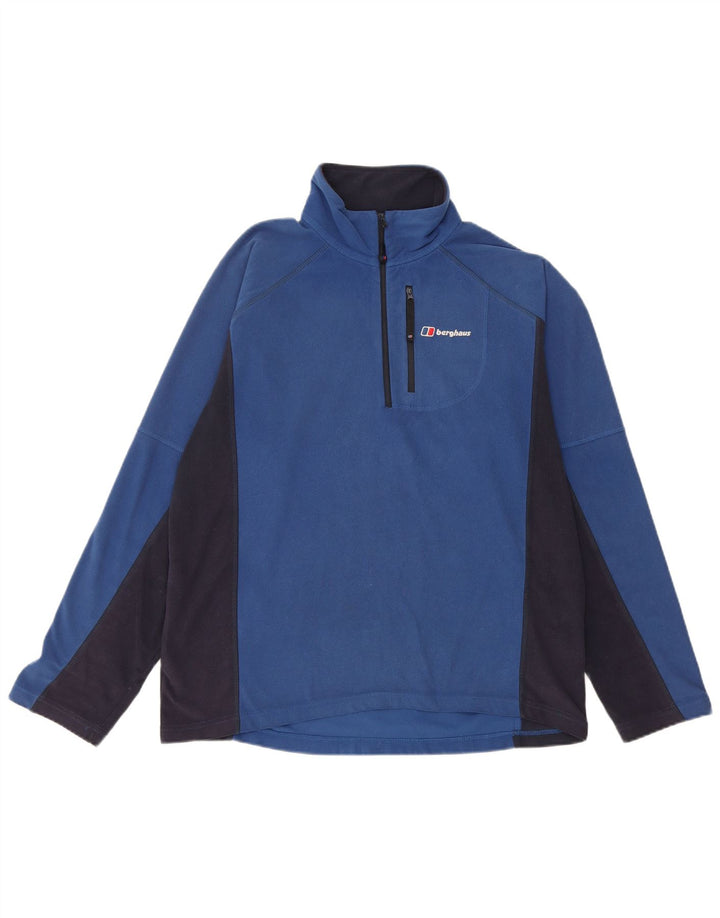BERGHAUS Mens Zip Neck Fleece Jumper Medium Blue Colourblock Polyester