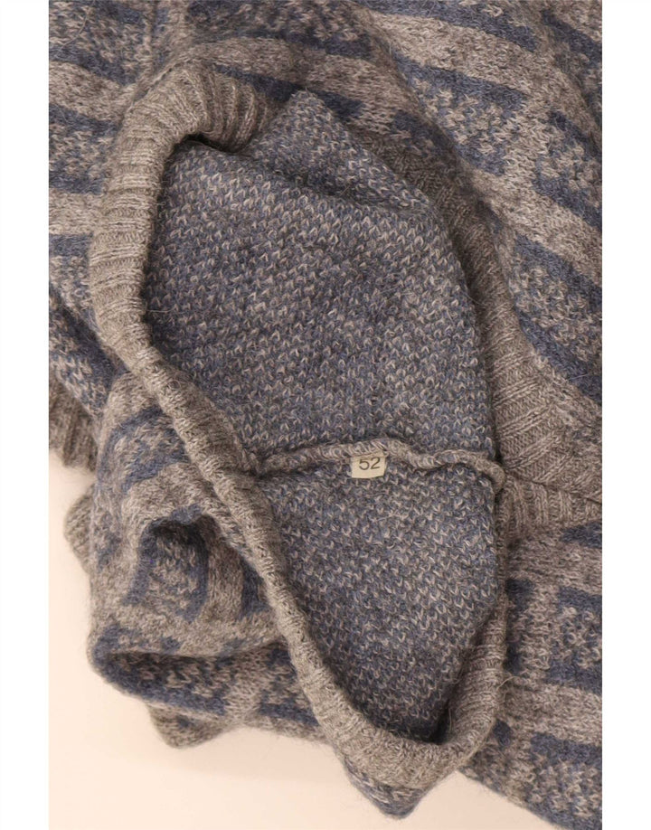 Vintage Mens V-Neck Jumper Sweater IT 52 Large Grey Check