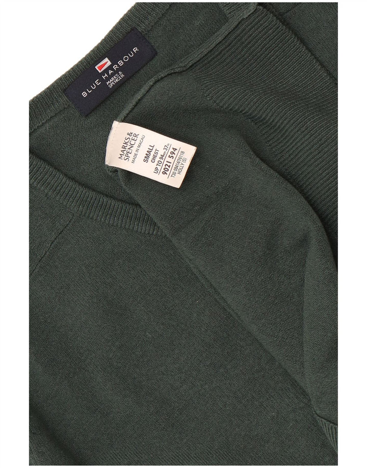 Marks & Spencer Mens Blue Harbour V-Neck Jumper Sweater Small Green Acrylic