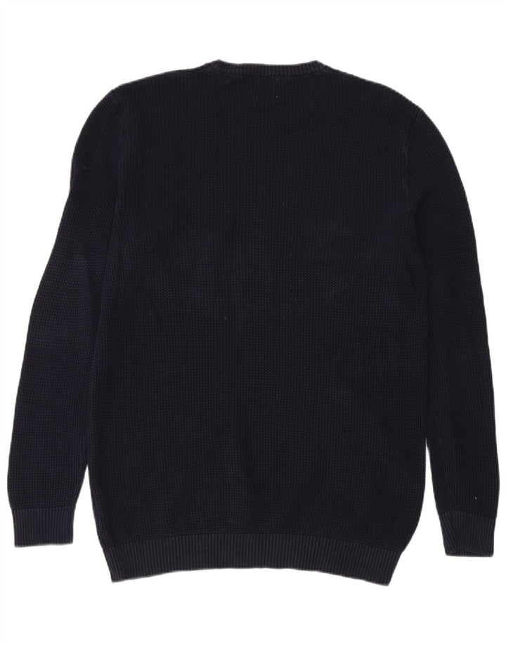 Zara Mens Crew Neck Jumper Sweater Large Navy Blue Cotton