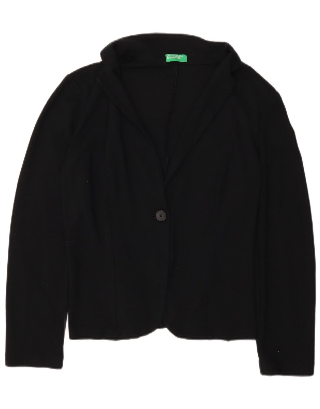 BENETTON Womens 1 Button Blazer Jacket UK 16 Large Black Viscose