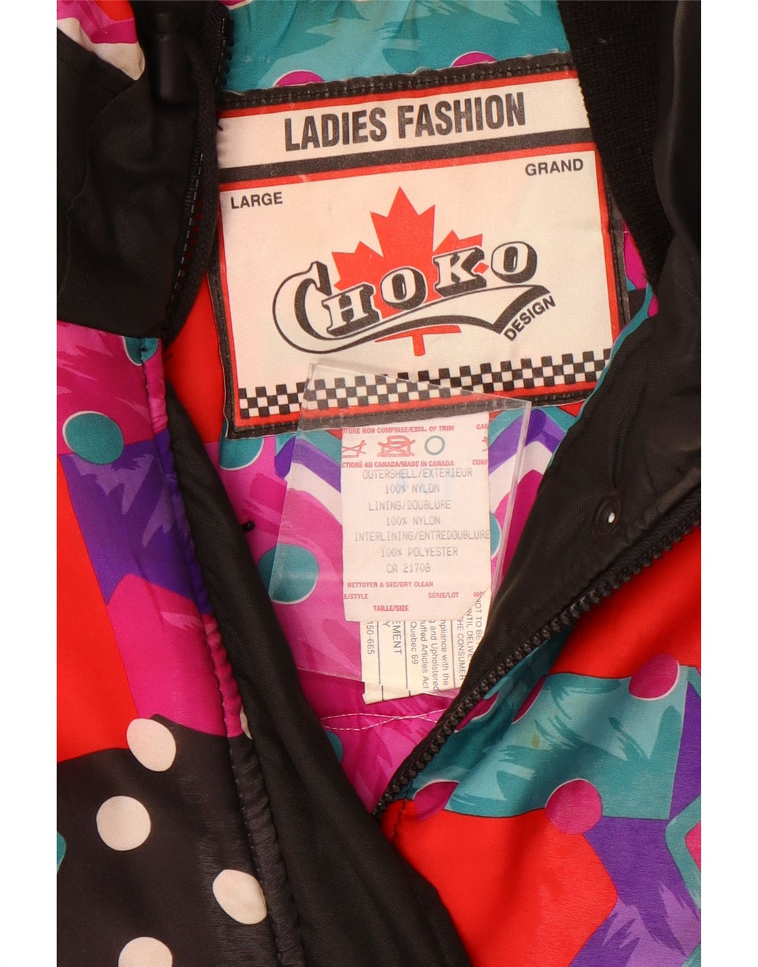 Choko Dame Oversized Polstret Jakke UK 16 Stor Sort Geometrisk Retro
