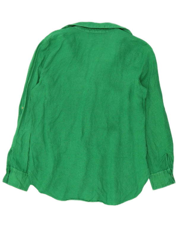 Camisa Zara Mujer UK 40 Lino Verde Medio