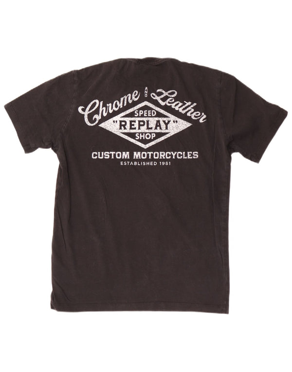 Replay Boys Graphic T-Shirt Top 13-14 Years Medium Black Cotton