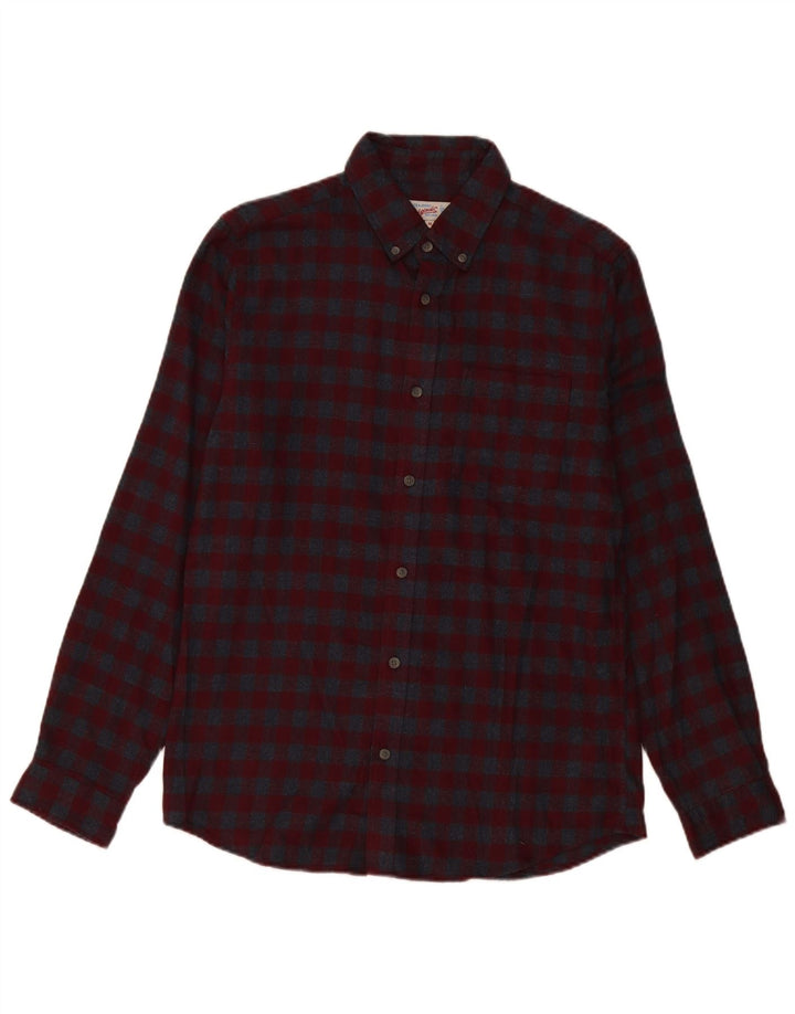 JACK & JONES Mens Flannel Shirt Medium Maroon Check Cotton