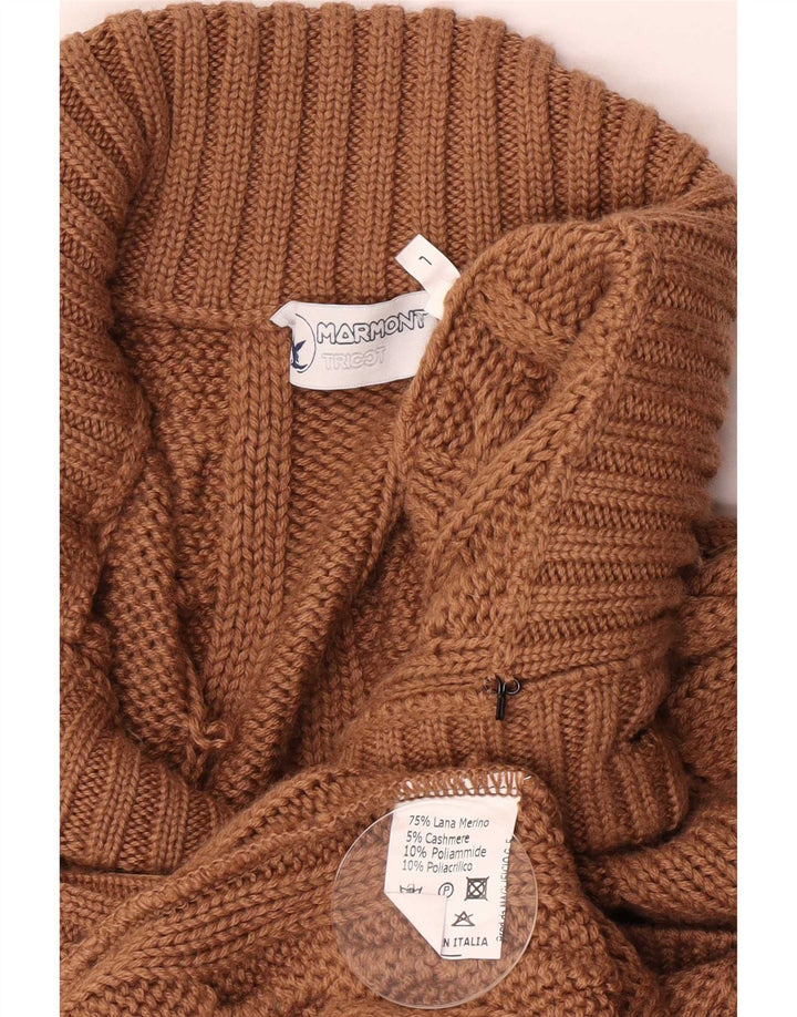 Vintage Mens Regular Fit Cardigan Sweater Large Brown Merino Wool
