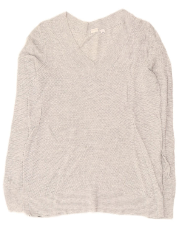 Gap Womens V-Neck Jumper Sweater UK 10 Small Grey Flecked Cotton
