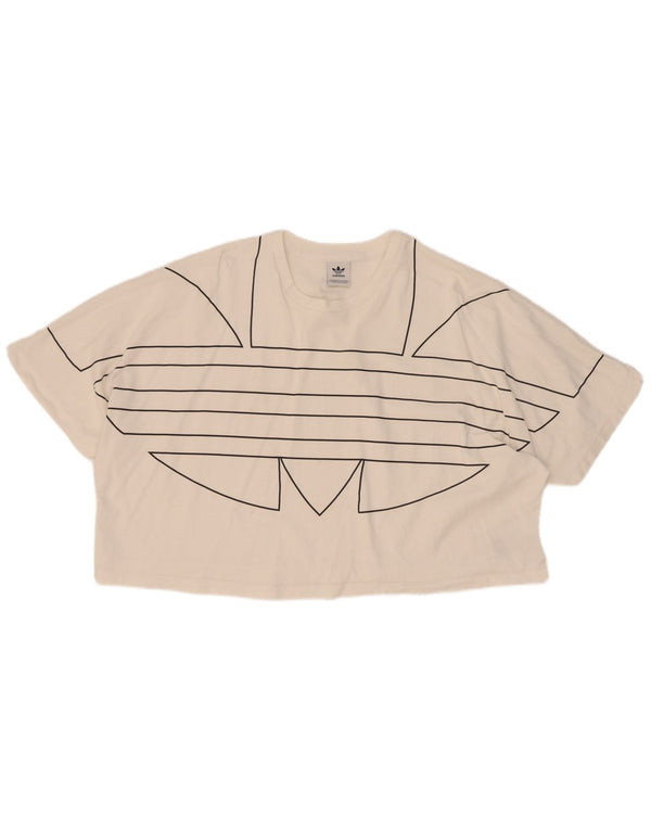 Adidas Womens Crop Graphic T-Shirt Top UK 20 2XL Coton Blanc