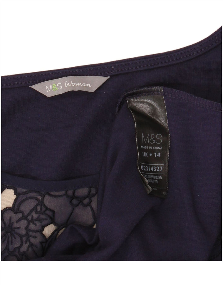 MARKS & SPENCER Womens A-Line Dress UK 14 Medium Navy Blue Floral