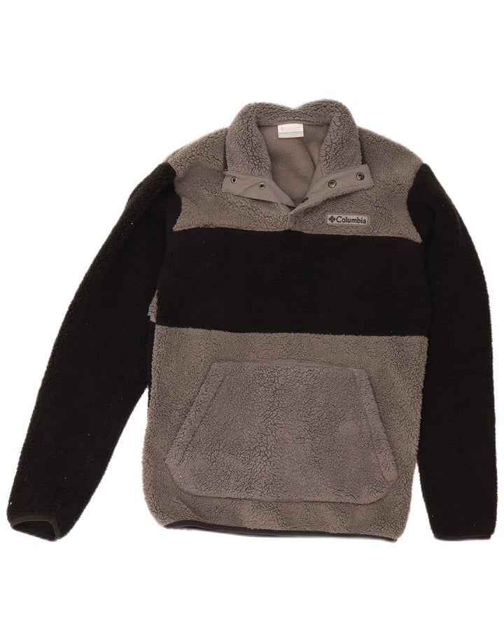 Columbia Mens Button Neck Fleece Jumper XS Grey Colourblock Polyester