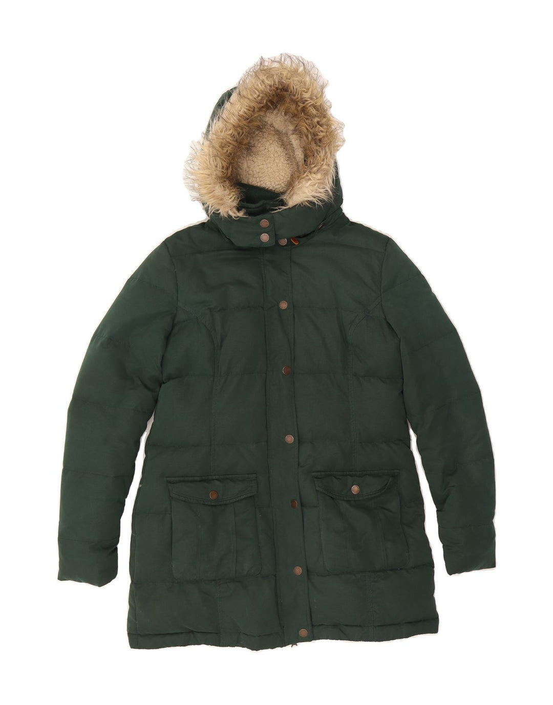 FAT FACE Womens Hooded Padded Jacket UK 14 Medium Green Polyester Vintage Fat Face and Second-Hand Fat Face from Messina Hembry 